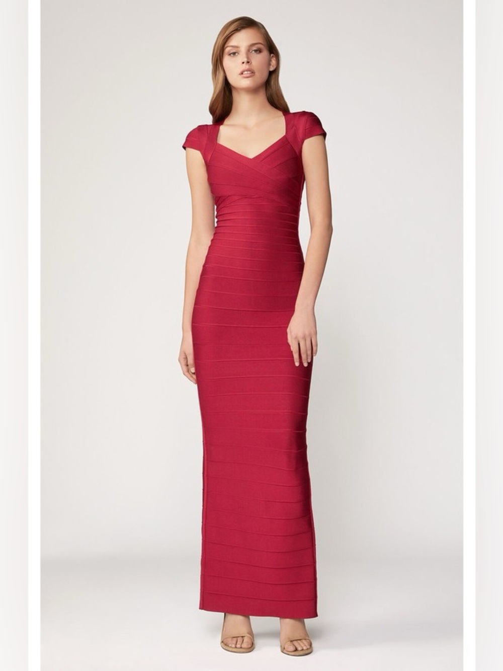 Hervé Léger Cap Sleeve Sweetheart Bandage Gown in burgundy size XS
